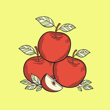 手绘矢量红苹果