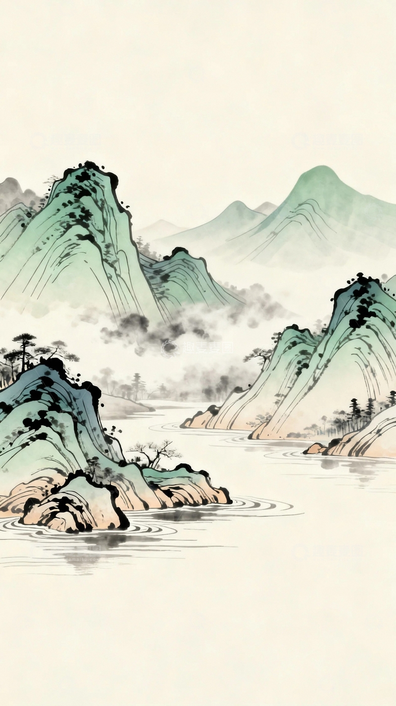 高清大图下载【趣麦麦图】工笔画国风山水图8