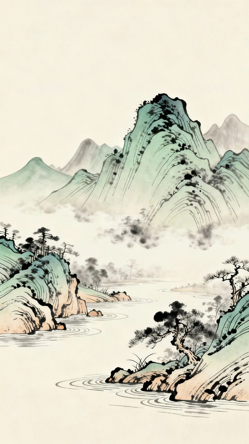 高清大图下载【趣麦麦图】工笔画国风山水图7