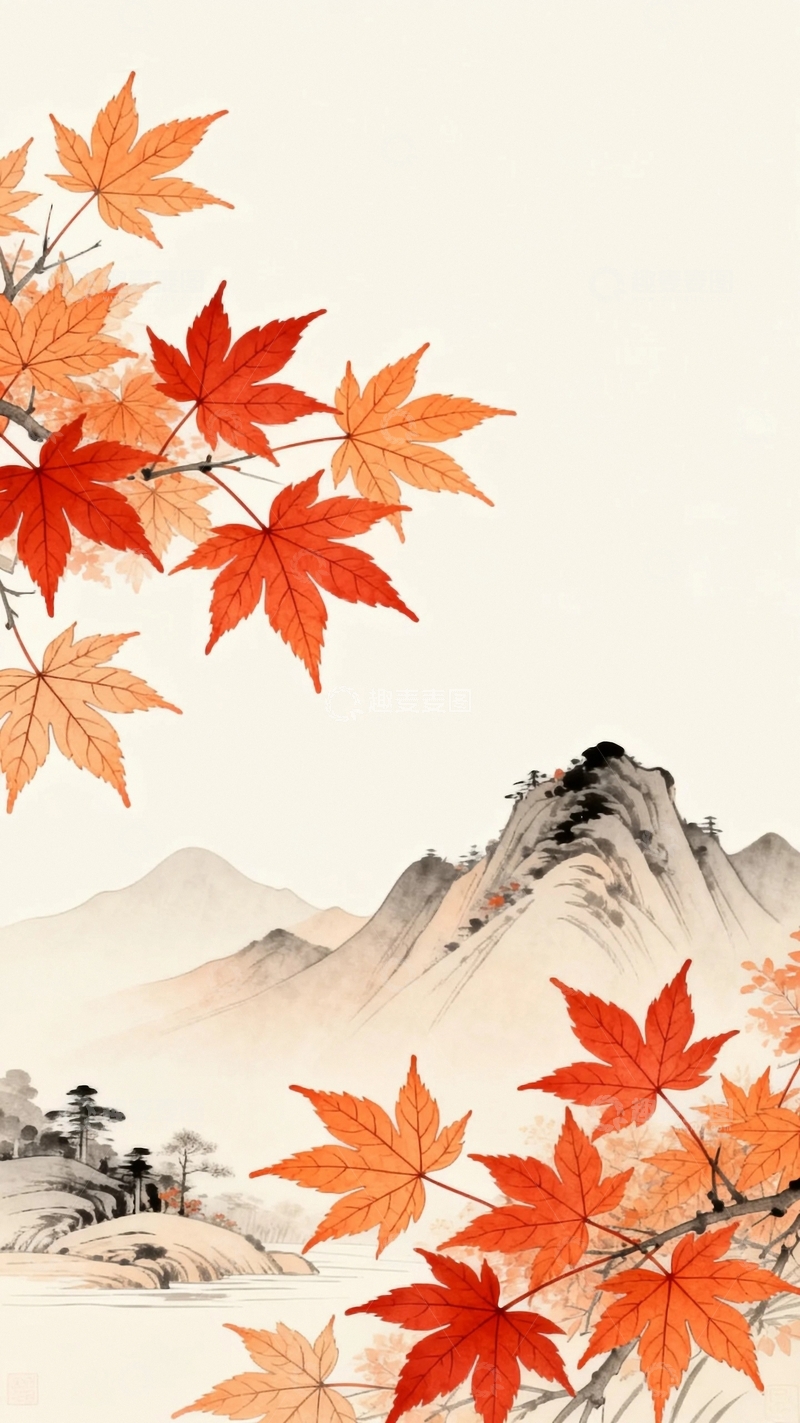 高清大图下载【趣麦麦图】工笔画国风秋日背景6