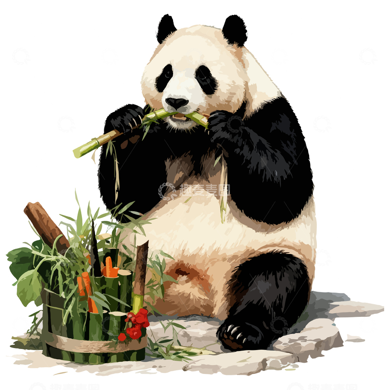 源文件下载【趣麦麦图】卡通熊猫竹子手绘插画