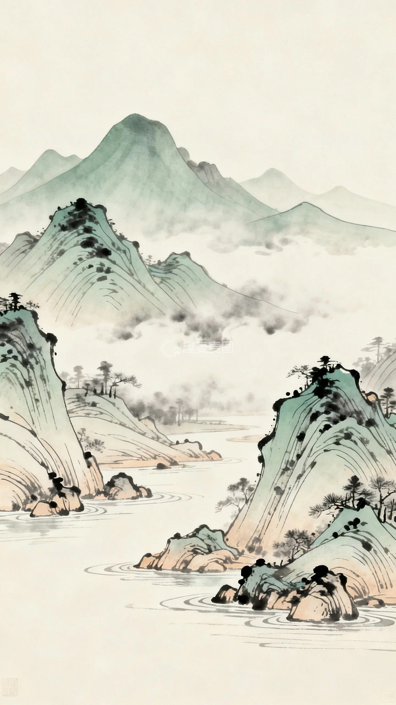 高清大图下载【趣麦麦图】工笔画国风山水图4