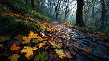 山涧  幽邃  霜叶  