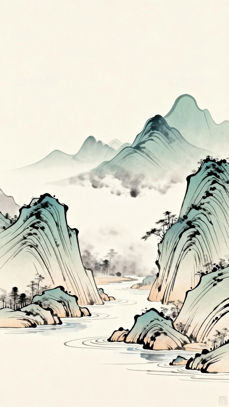 高清大图下载【趣麦麦图】工笔画国风山水图3