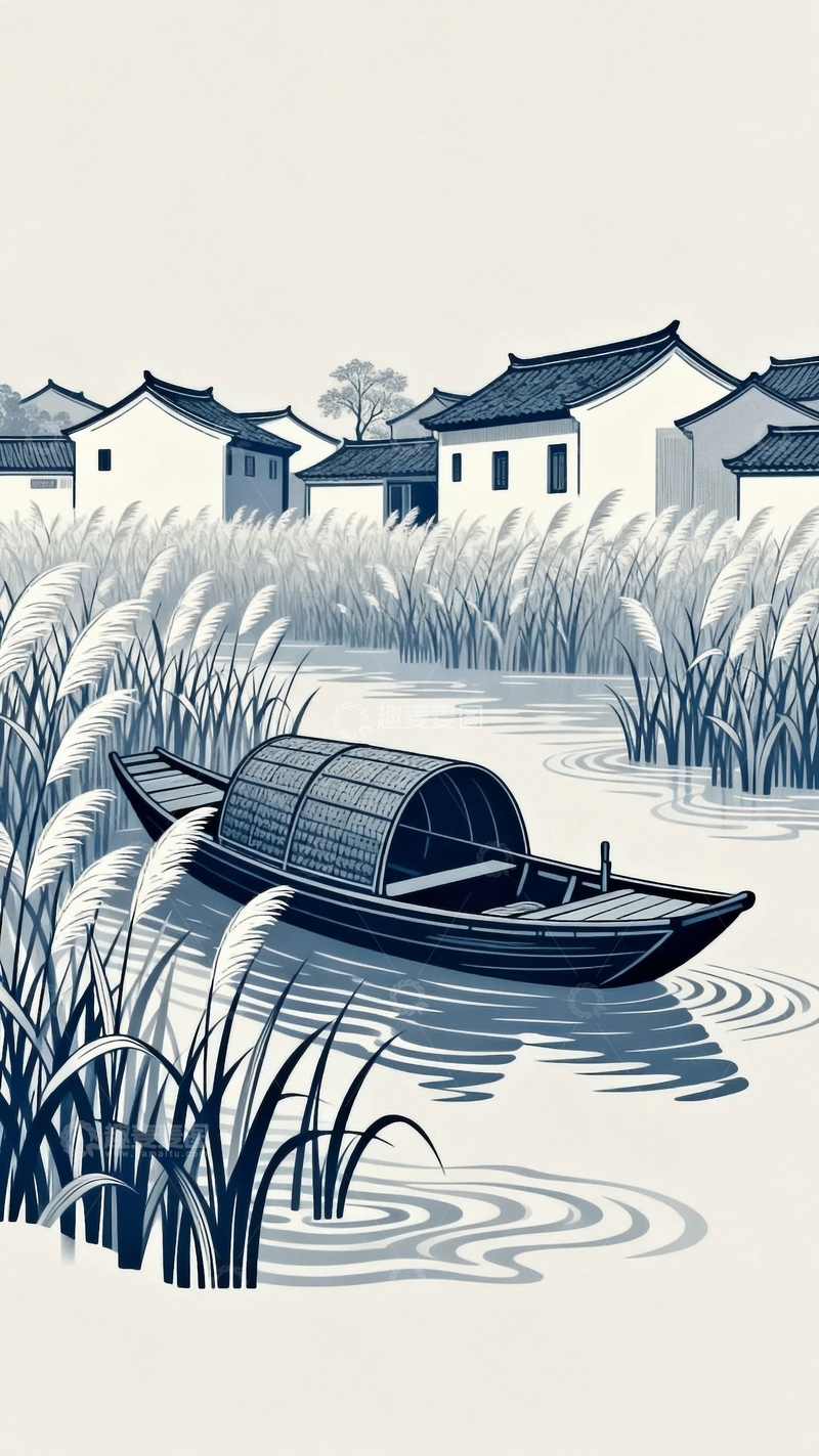 高清大图下载【趣麦麦图】工笔画江上渔舟6