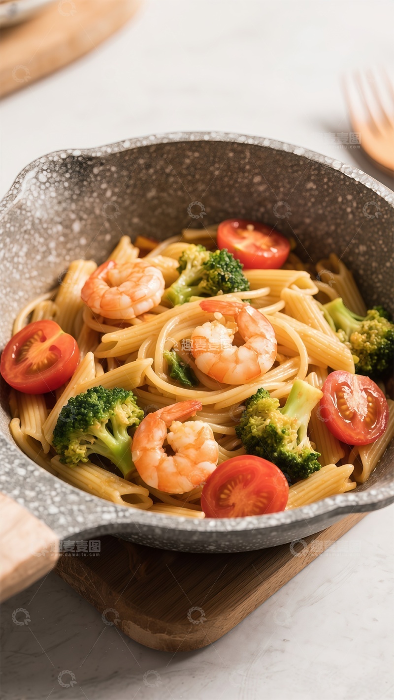 高清大图下载【趣麦麦图】意面虾仁西兰花美食摄影