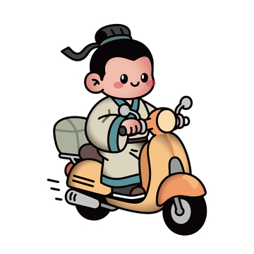 汉服女孩电动车卡通插画