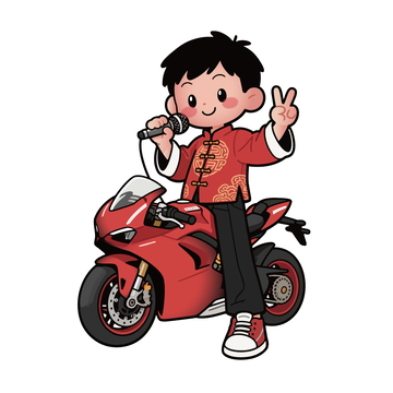 卡通少年骑摩托车插画