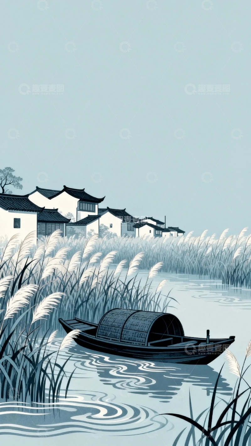 高清大图下载【趣麦麦图】工笔画江上渔舟4