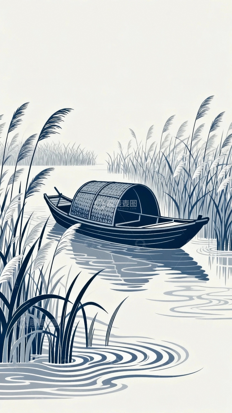 高清大图下载【趣麦麦图】工笔画江上渔舟5