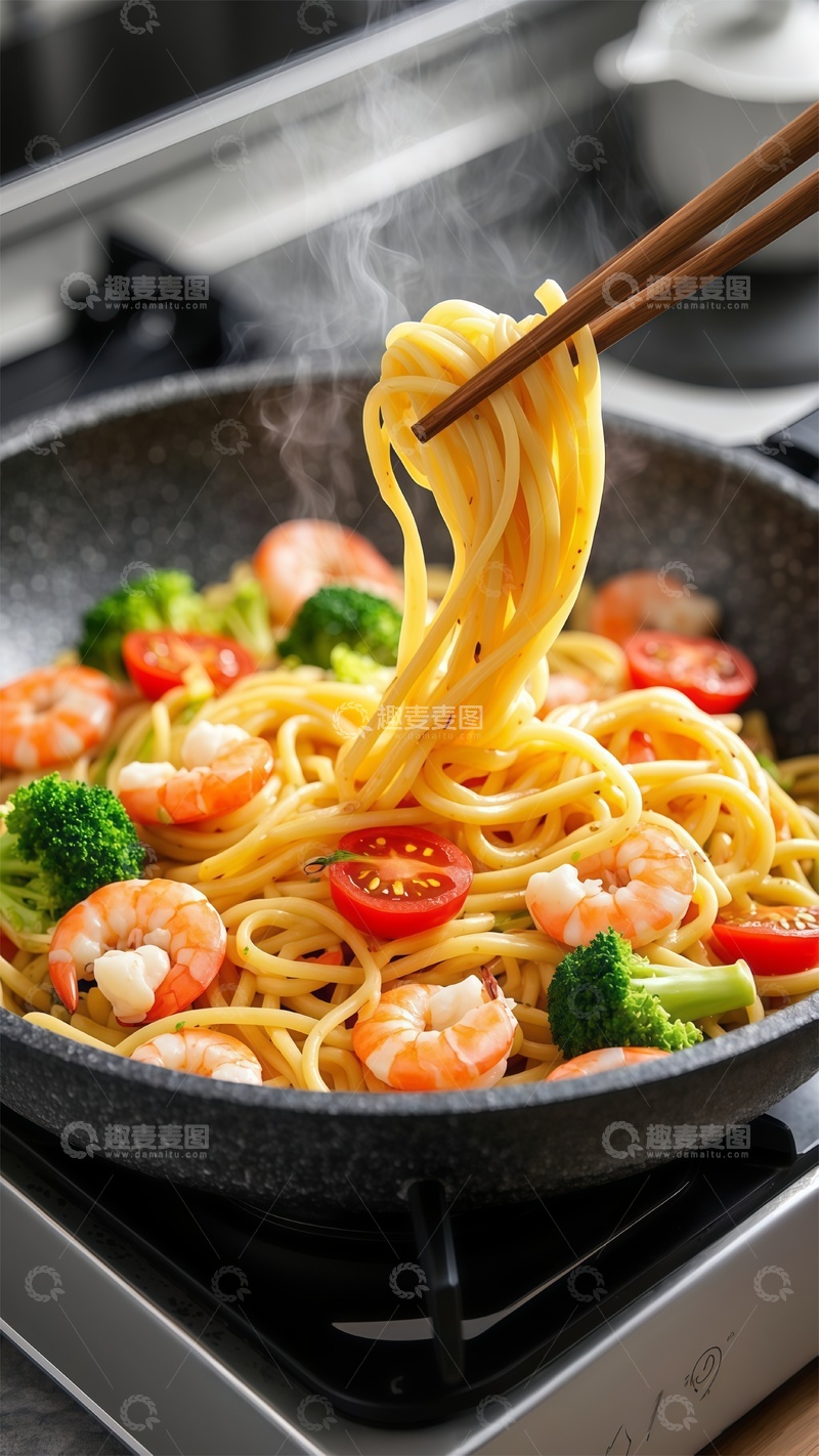 高清大图下载【趣麦麦图】热腾腾虾仁意面美食摄影