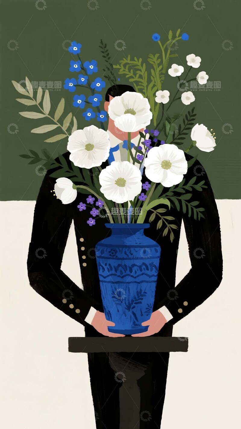 高清大图下载【趣麦麦图】蓝瓶花卉创意艺术插画1