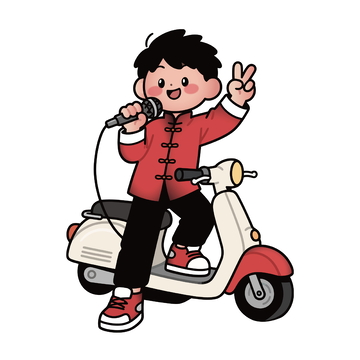 卡通人物骑电动摩托车表演