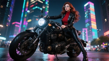 都市夜景摩托女性摄影