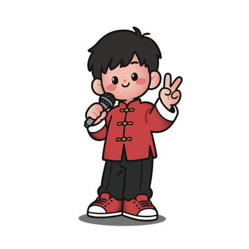 卡通小男孩演唱中国风设计素材