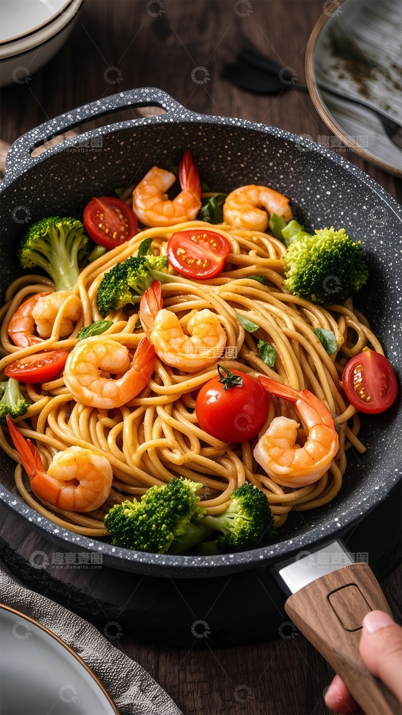 高清大图下载【趣麦麦图】美味虾仁意大利面美食摄影
