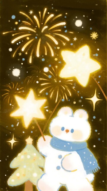 雪夜烟火星星趣味插画