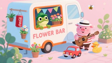 粉色花车动物乐队童趣插画3