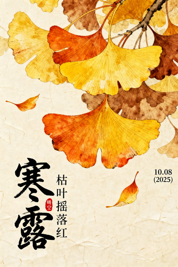 银杏叶寒露节气插画