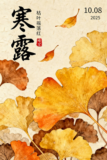 银杏叶寒露节气海报设计