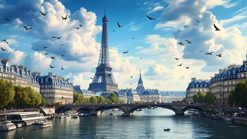 巴黎风光风景画油画插画