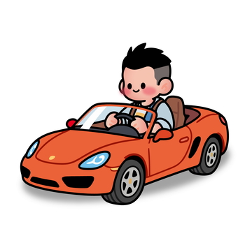 卡通风红色跑车男孩驾驶插画