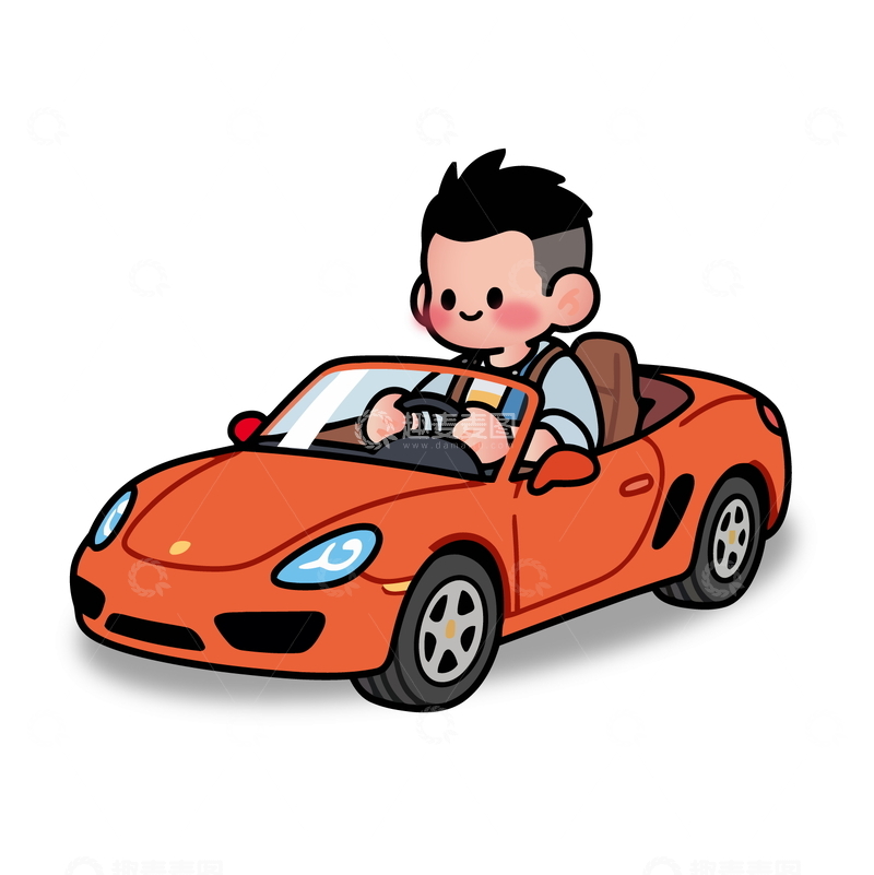 源文件下载【趣麦麦图】-卡通风红色跑车男孩驾驶插画