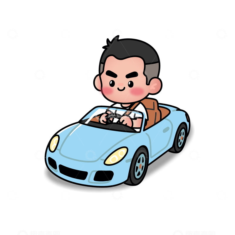 源文件下载【趣麦麦图】卡通风驾车少年插画素材