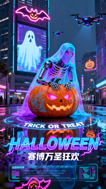 霓虹灯万圣节骷髅南瓜城