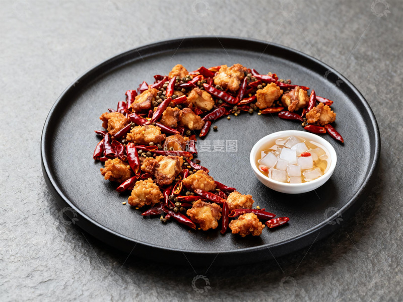 高清大图下载【趣麦麦图】四川辣子鸡摆盘高级摄影图