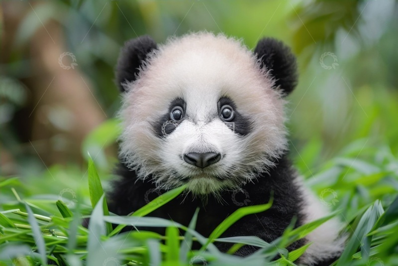高清大图下载【趣麦麦图】竹林里的一只小熊猫