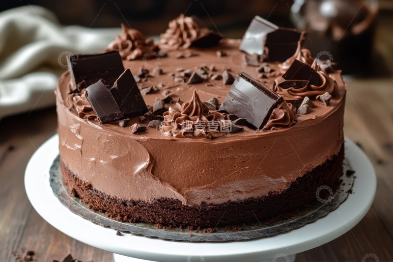 高清大图下载【趣麦麦图】巧克力奶油蛋糕放在桌面