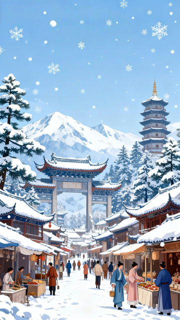 手绘风格冬季场景插画