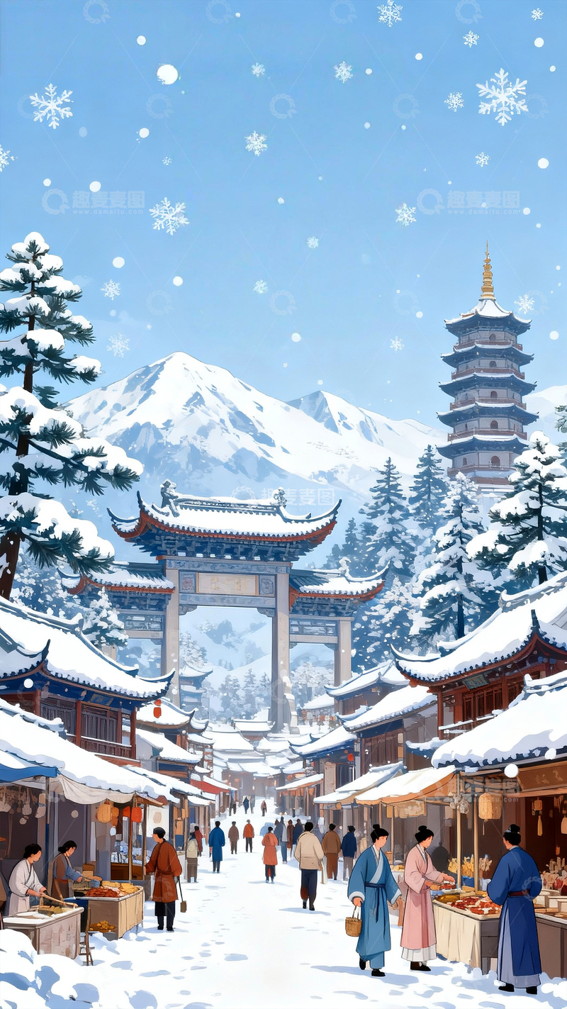 高清大图下载【趣麦麦图】手绘风格冬季场景插画