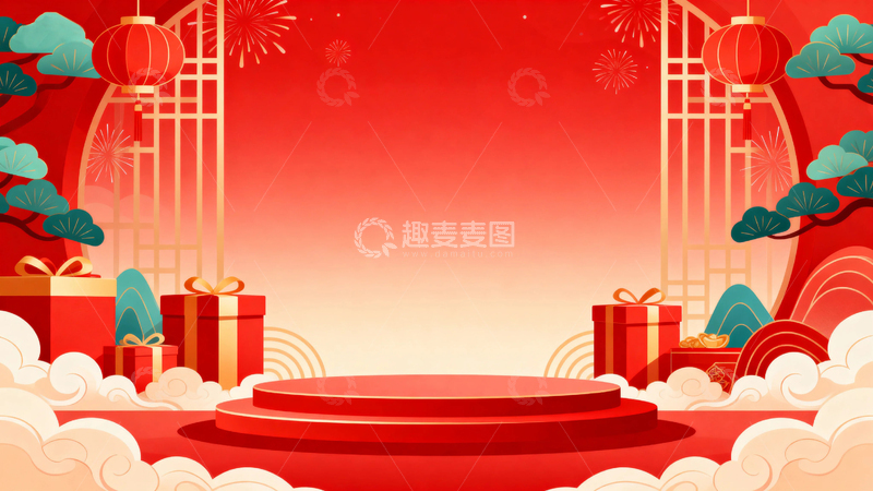 高清大图下载【趣麦麦图】元旦春节红色节日背景13