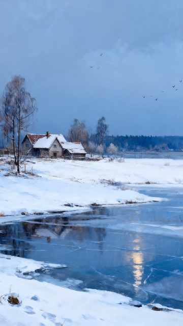 油画风格冬季插画