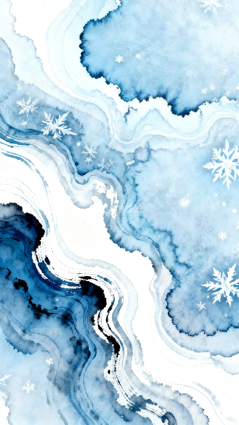高清大图下载【趣麦麦图】创意水彩风格冬季流体背景