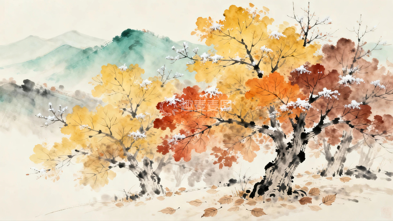 高清大图下载【趣麦麦图】国画秋天背景10