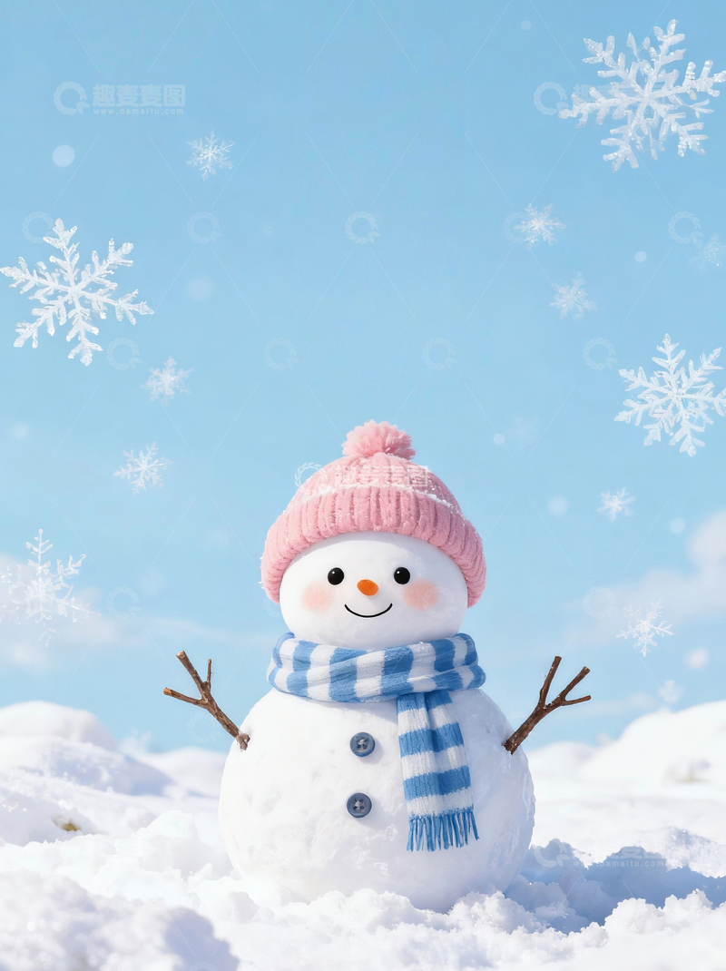 高清大图下载【趣麦麦图】卡通手绘可爱的冬季雪人插画