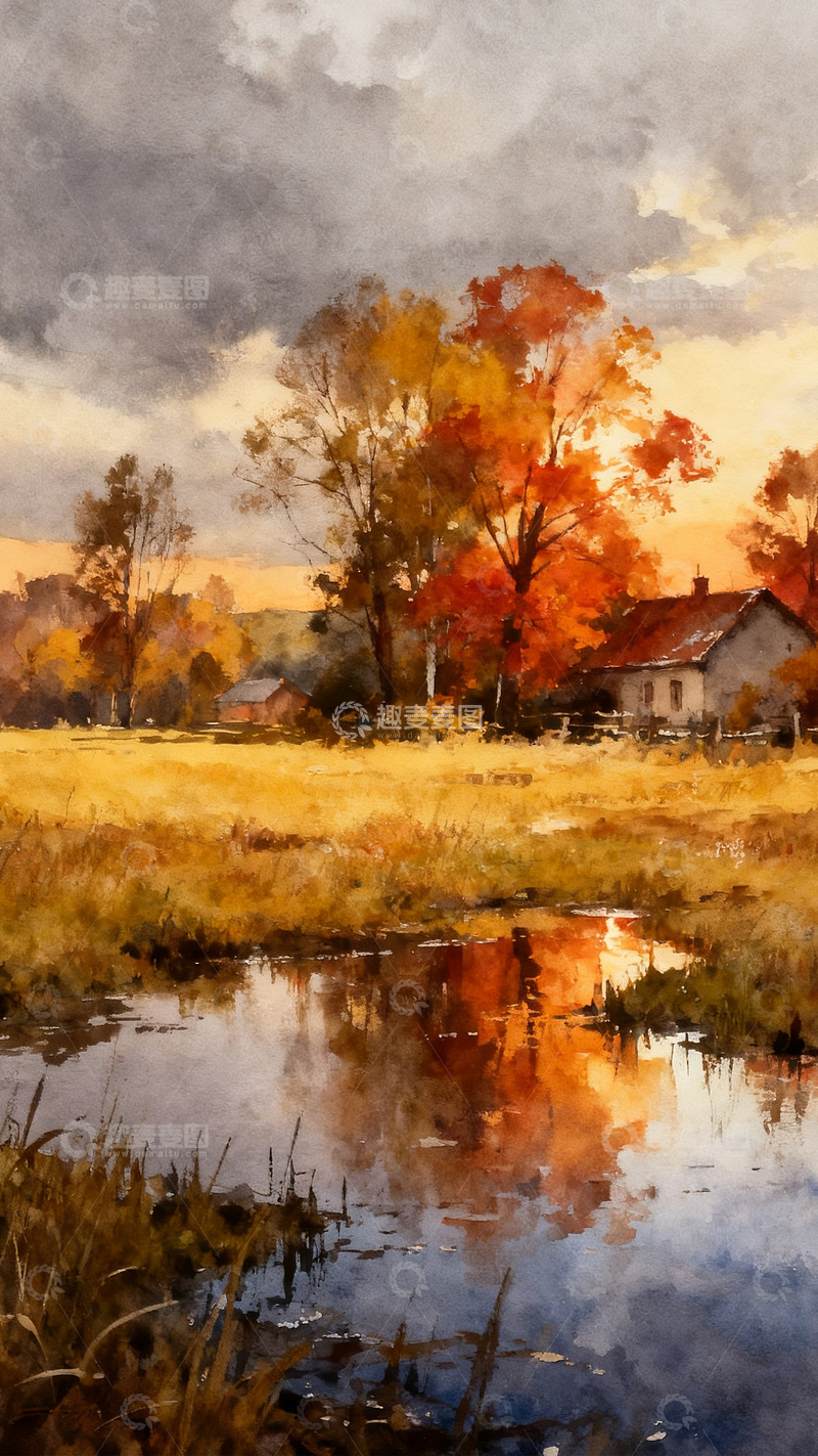 高清大图下载【趣麦麦图】水彩写实插画秋季森林