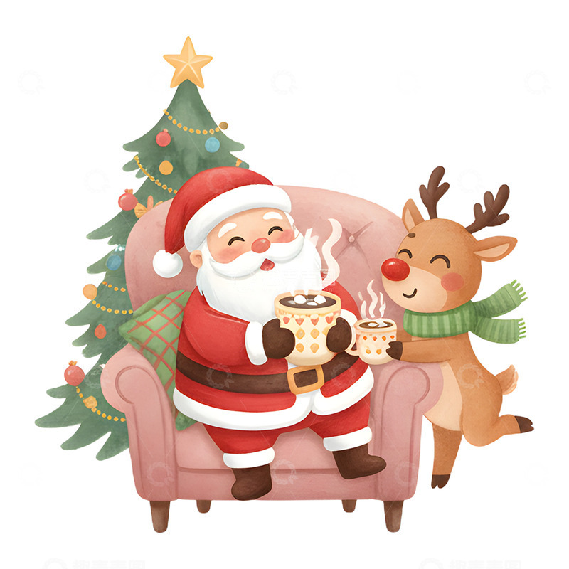高清大图下载【趣麦麦图】手绘圣诞树驯鹿圣诞老人免抠元素