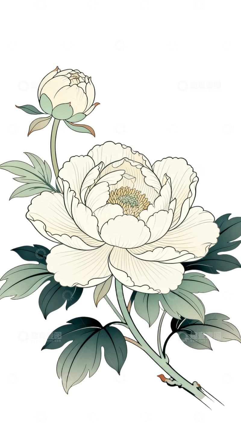 高清大图下载【趣麦麦图】工笔画牡丹图5