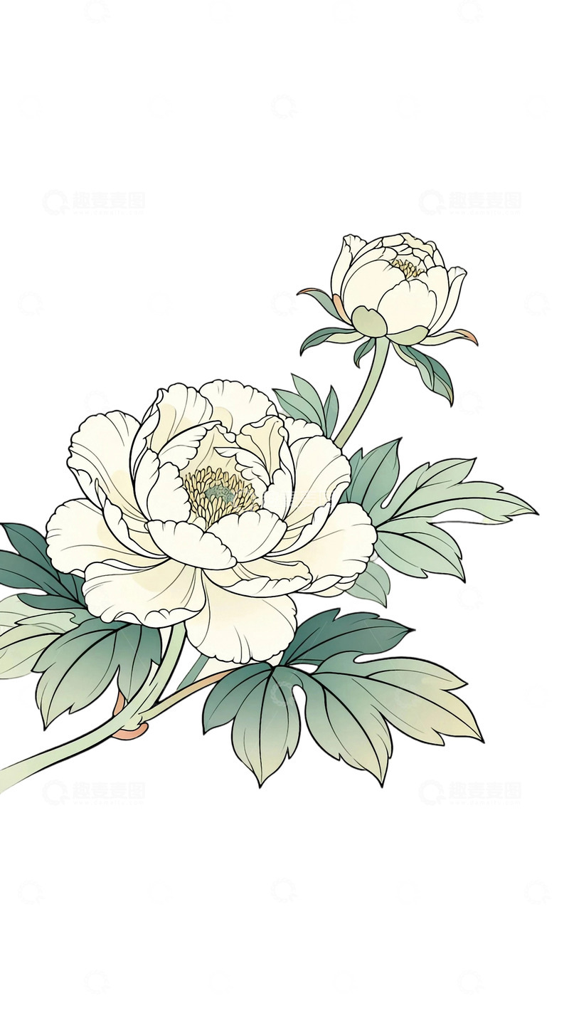 高清大图下载【趣麦麦图】工笔画牡丹图6