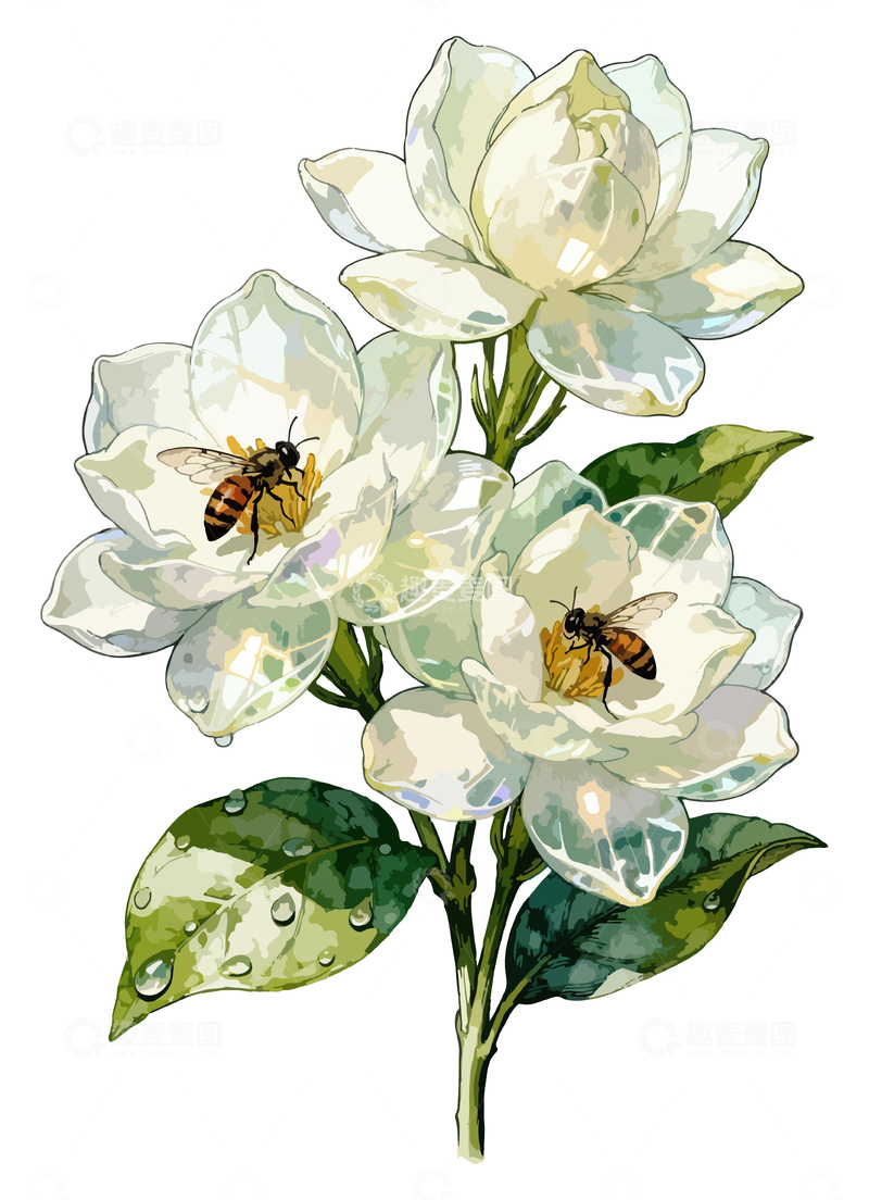 水彩花卉蜜蜂插画