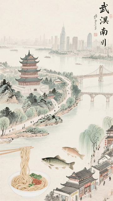 水墨江城武汉古今食韵图