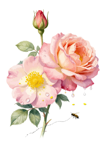 水彩花卉蜜蜂插画设计素材