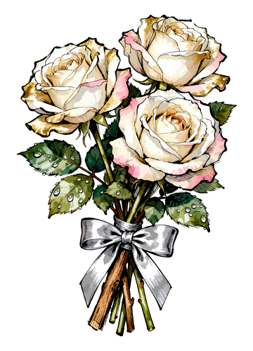 手绘白玫瑰花束插画素材