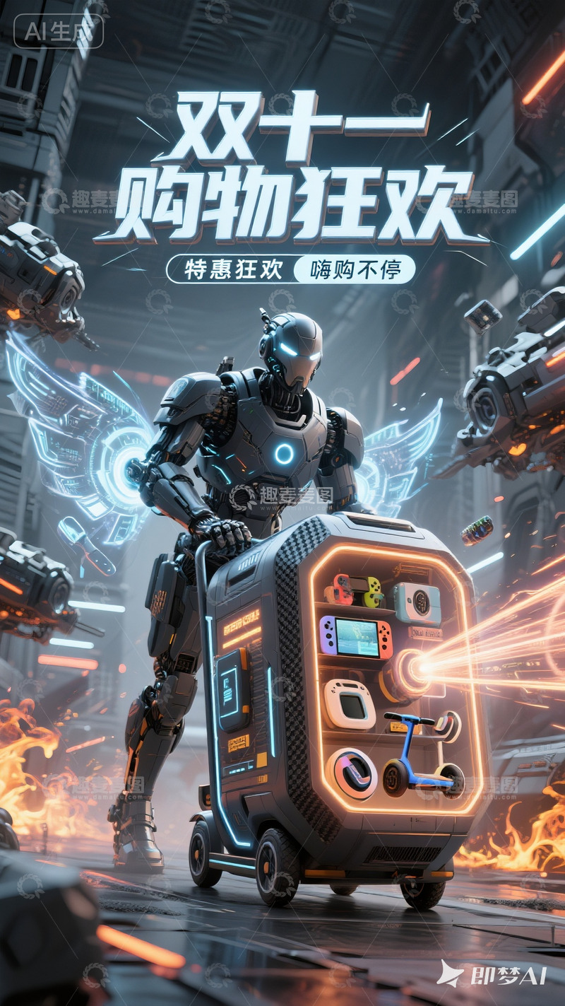 高清大图下载【趣麦麦图】机械巨人 双十一工业风购物狂潮