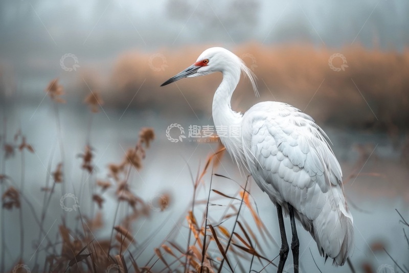 高清大图下载【趣麦麦图】站在河畔边的一只白鹭