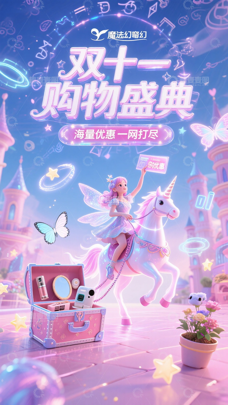 高清大图下载【趣麦麦图】独角兽仙子 双十一梦幻购物盛典